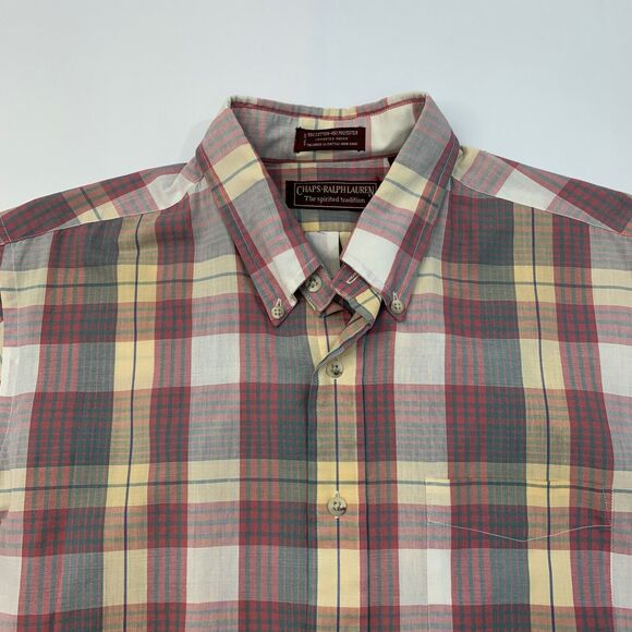 Vintage Chaps Ralph Lauren Shirt Mens L Large Plaid Pinpoint Collar Button Down - Picture 3 of 9